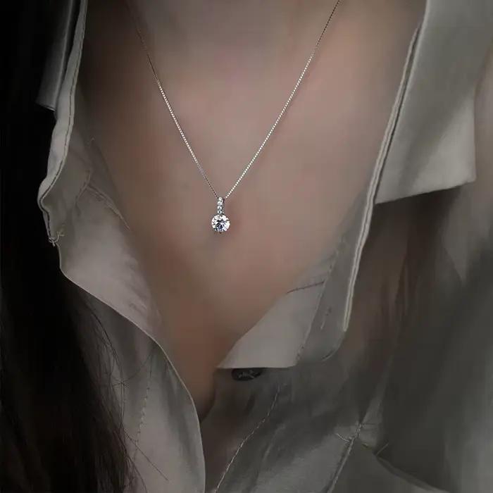 Collier pour femme en argent sterling 925, bijoux de luxe avec zircon rond, qualité supérieure, bijoux exquis Money 925