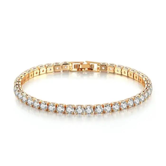Bracelet De Tennis En Argent 925 Pour Femme Avec Zirconium Blanc Et Or 18 Carats Occasions Spéciales Mode Élégante