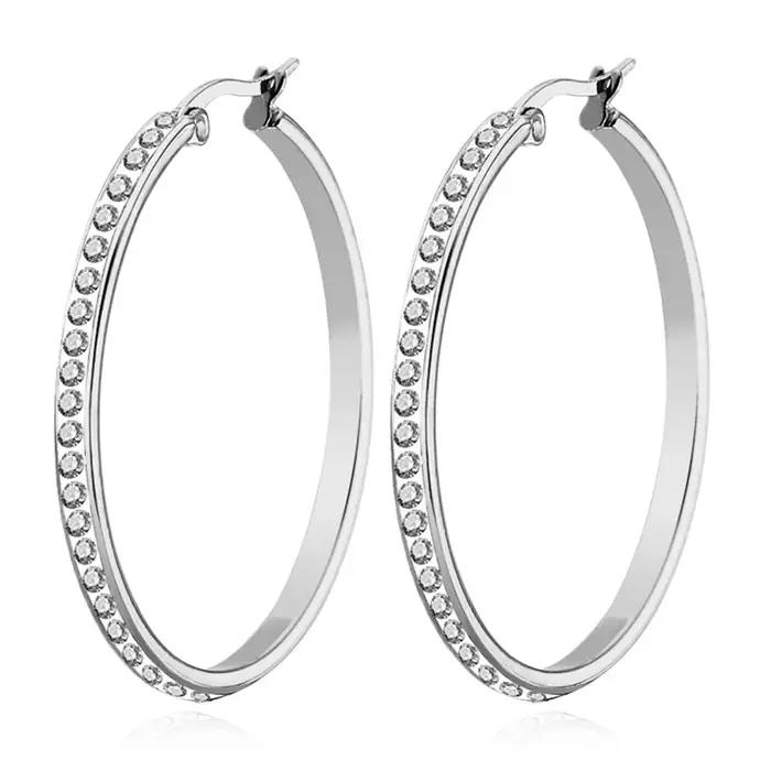 Boucles d'Oreilles Créoles Rondes en Acier Inoxydable pour Femme, Bijoux Or et Argent, Cadeau