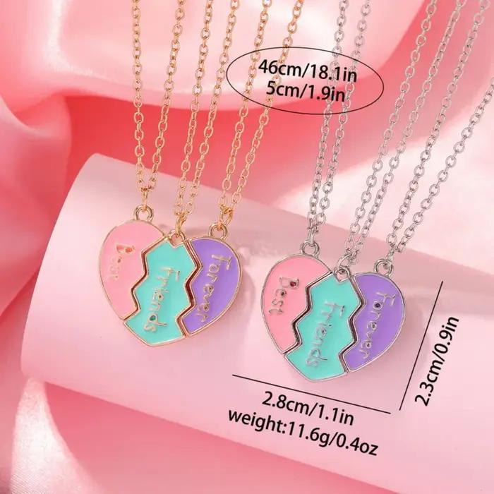 Nouveau 3 pièces/ensemble mignon 3 couleurs coeur cassé couture magnétique meilleur ami collier pour les filles BFF amitié bijoux cadeau