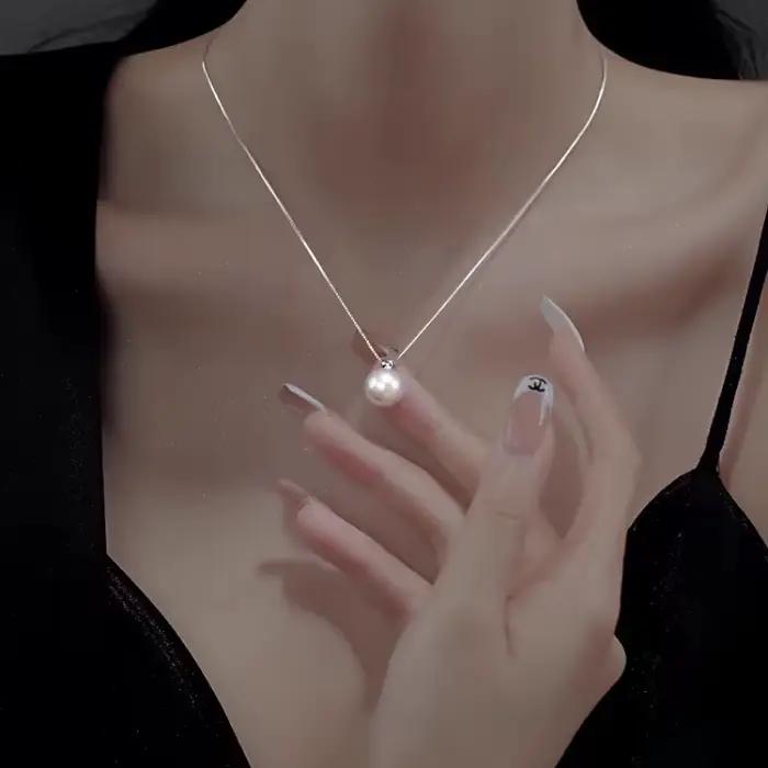 Collier de perles en argent Sterling 925, 8mm, chaîne de clavicule élégante, pendentif de perles haut de gamme, accessoire exquis, bijoux