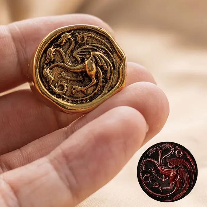 Dragon House TargarFP Ring Cosplay, Dragon à trois têtes, Alliage d'or, Bagues en métal, Bijoux, Accessoires de costume de fête