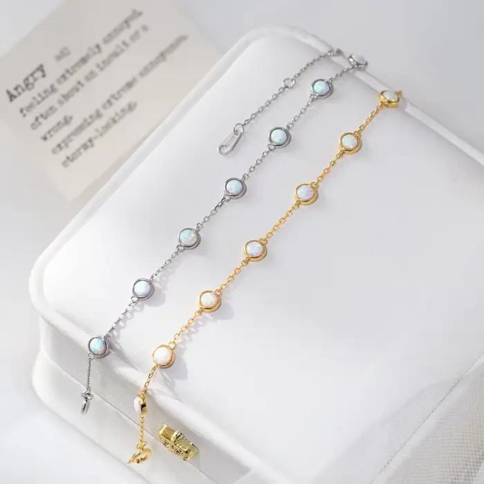 WOOZU réel 925 en argent Sterling élégant rond opale pierre Bracelets pour femme fête de mariage tempérament français bijoux accessoires