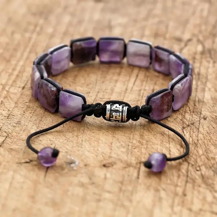 Bracelet tressé en pierre d'améthyste naturelle