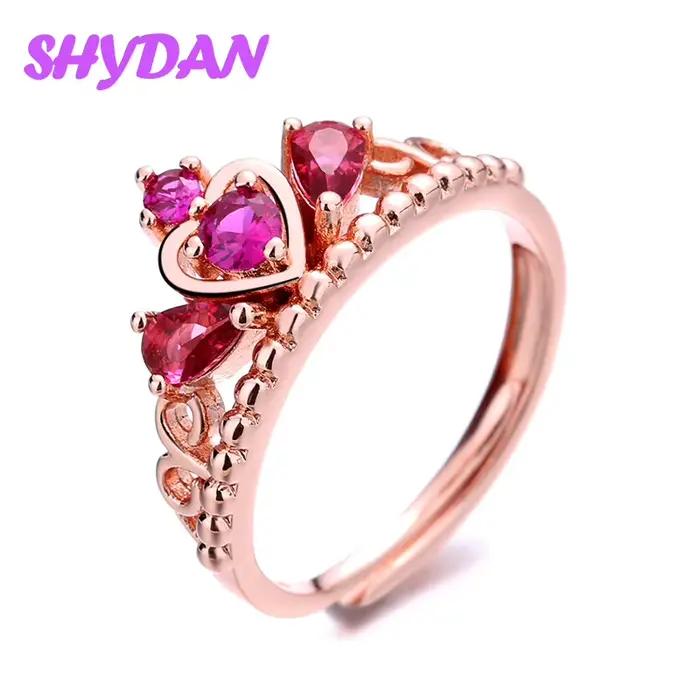 Bague ajustable en argent sterling 925 SHYDAN avec couronne en rubis pour femmes et filles