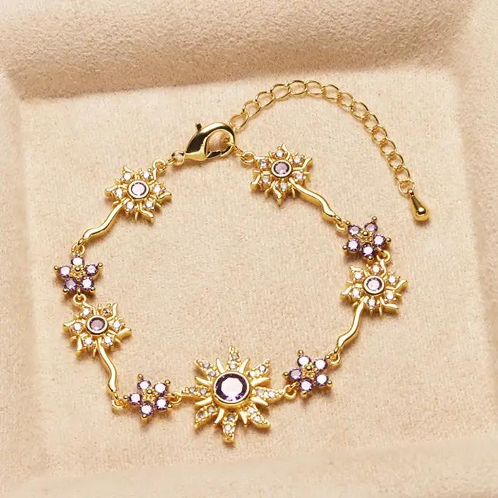 Bracelet Tournesol en zircone cubique floral pour femmes mode vacances et sorties