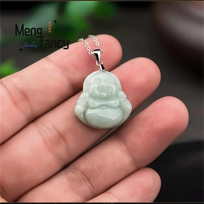 Collier en argent S925 naturel Myanmar a-goods jadéite vert clair pendentif bouddha Maitreya exquis meilleure vente bijoux de mode