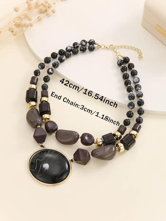 Collier multi-rangs résine acrylique perles ambre noir pendentif or jaune clair bijoux femmes accessoires uniques occasions spéciales tous les jours