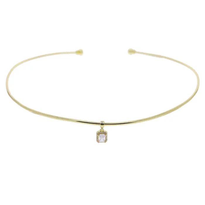 Collier pendentif géométrique couleur or avec zircon cubique 5A pour femme, nouvelle mode 2026, bijoux ras-du-cou carrés en CZ