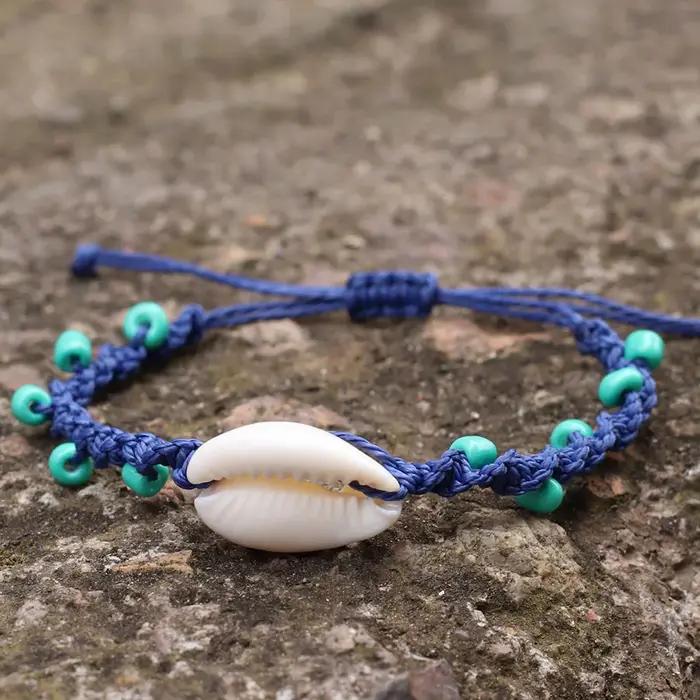 Noter bohême macramé Bracelet réglable unisexe plage coquille Braslet 4mm bleu Howlite