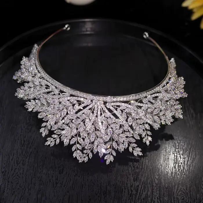 Nouvelle couronne en plusieurs couches de feuilles, accessoires de mariage, diadèmes de couleur argent, diadème en cristal CZ pour femmes, bijoux de mariée
