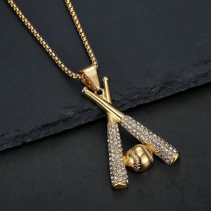 Pendentifs de Baseball en Zircon et acier titane pour hommes et femmes, colliers personnalisés Hip-hop à la mode, bijoux il ne perd pas de la couleur