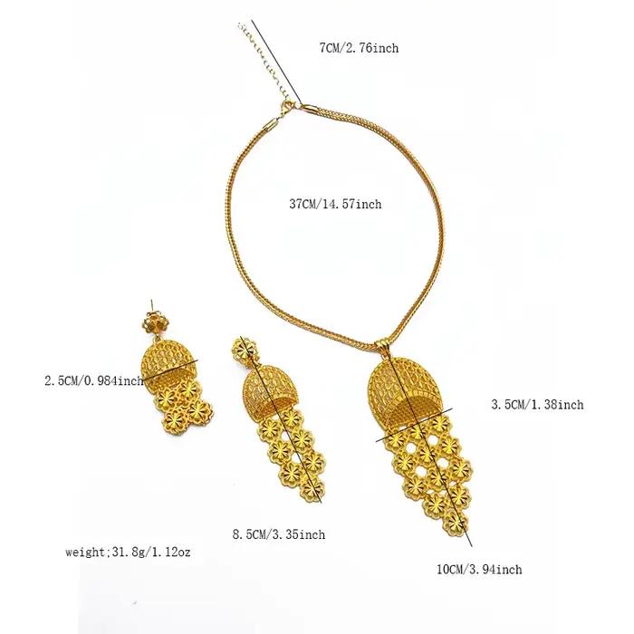Ensemble de bijoux plaqué or africain, collier long et boucles d'oreilles pour femmes, style Dubai, Inde, Nigéria, pour mariage, fête ou cadeau