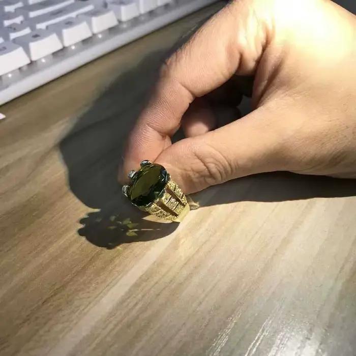 Nouvelle mode mâle péridot ovale bague de luxe grand cristal Zircon pierre anneau 14KT or jaune promesse bagues de fiançailles pour hommes