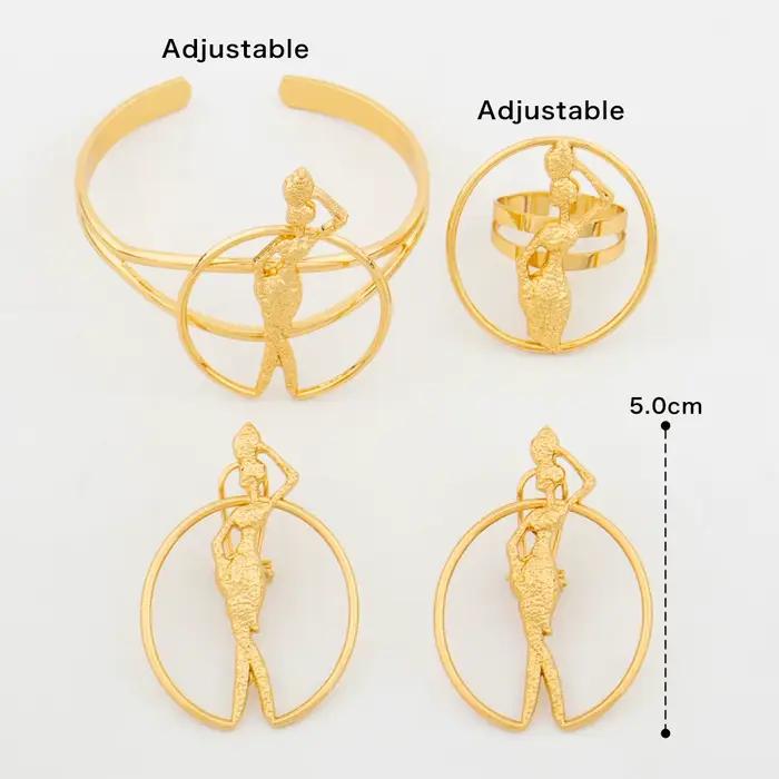Ensemble de bijoux plaqués or forme Girly nouvelle Collection femmes boucles d'oreilles africaines bague Bracelet italie élégant mode cadeau de noël
