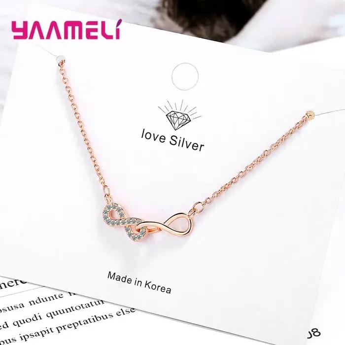 Extron Love-Collier ras du cou en argent regardé 925 pour femme, or rose, double lettre 8, cristal a