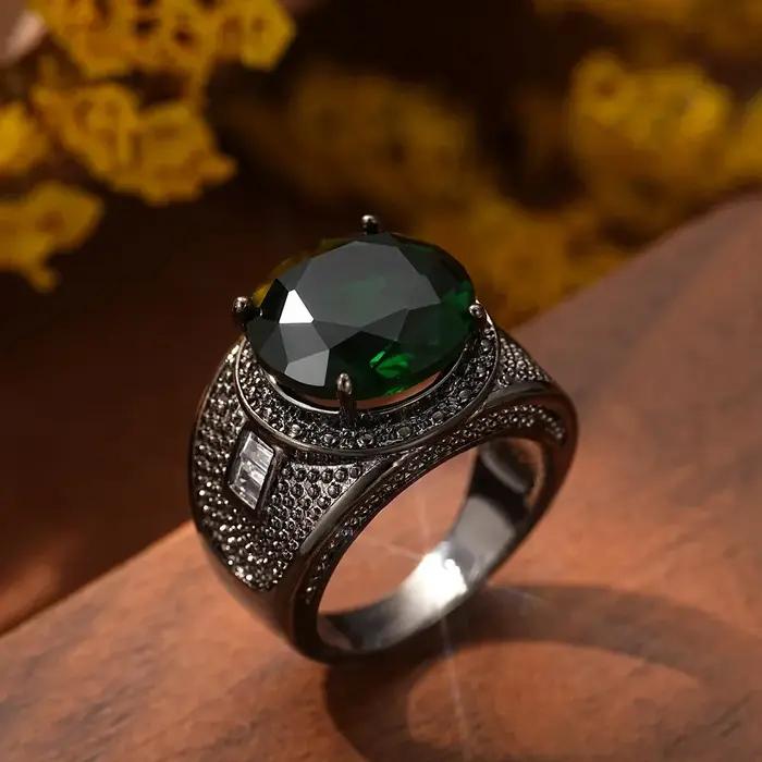 Solitaire 14K plaqué or laboratoire diamant bague hommes/femmes bijoux fête mariage noir émeraude pierre bande anneaux pour cadeaux