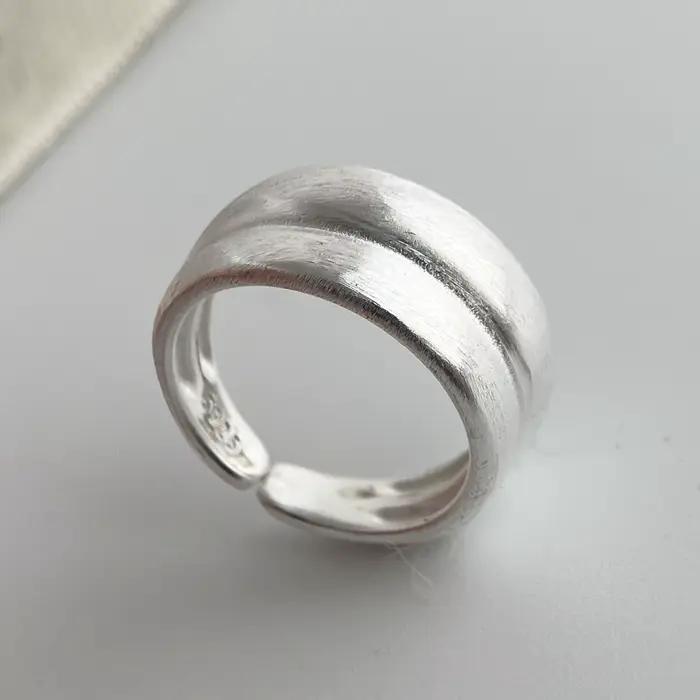 Bagues en argent Sterling 925 pour femmes et hommes, anneau ouvert ovale large et brillant, cadeau de fête d'anniversaire