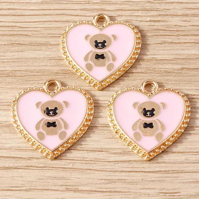 Breloques Cœur d'Ours Adorables en Émail Couleur Or Alliage de Zinc pour Créations DIY Bijoux Femme Occasions Spéciales