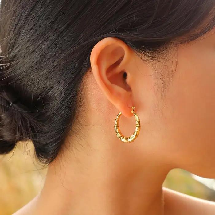 Boucles d'oreilles créoles en bambou pour femmes