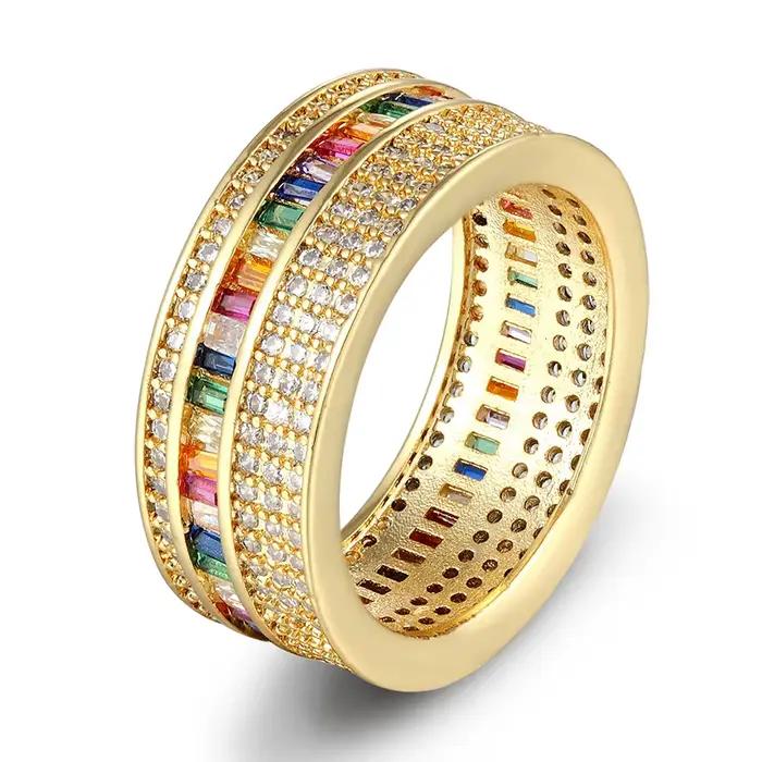 AIBEF luxe Boho arc-en-ciel cubique zircone bague femmes charme anneaux couleur or cuivre CZ cristal