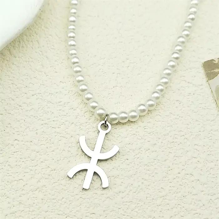 Colliers avec pendentif symbole des berbères d'afrique pour femmes et hommes, en acier inoxydable, p
