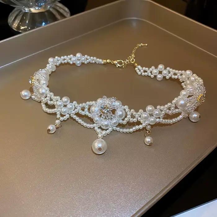 Collier ras du cou en perles Vintage pour femmes, magnifique, multicouches, Style romantique françai