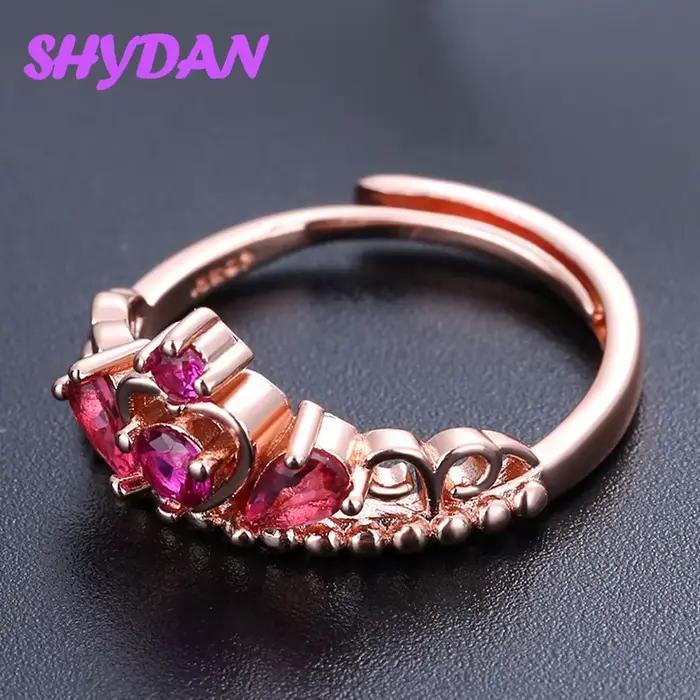 Bague ajustable en argent sterling 925 SHYDAN avec couronne en rubis pour femmes et filles