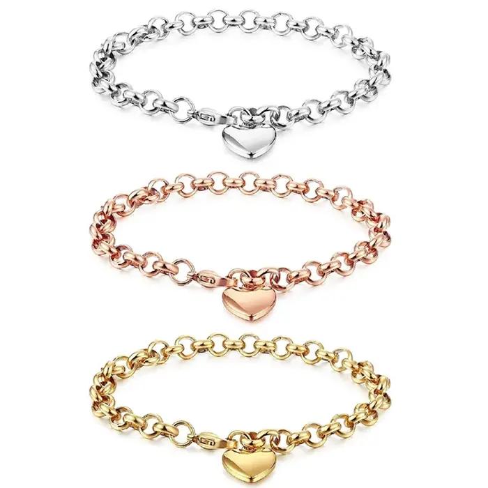 Bracelet Chaîne en Forme de Cœur pour Femmes, Acier Inoxydable, Finition Or, Pour Fêtes, Rue, Anniversaires et Engagements