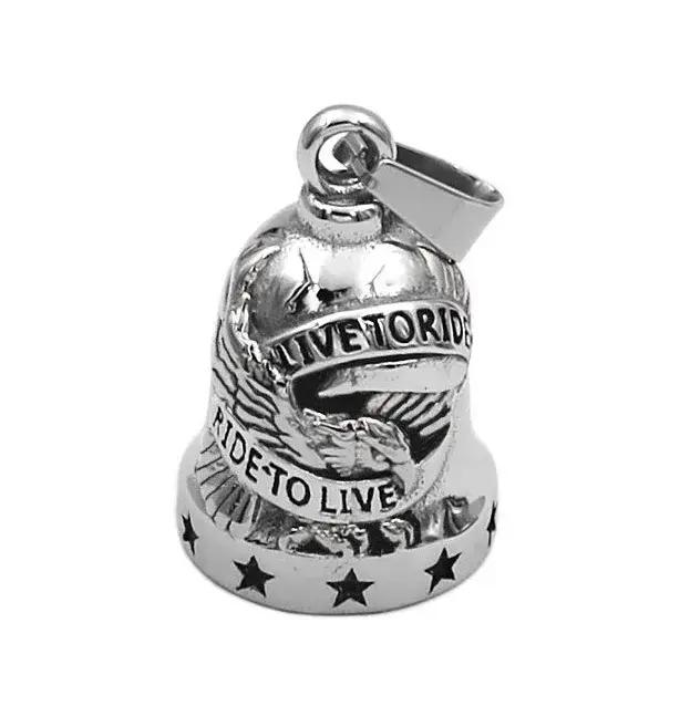 Pendentif cloche de motard en forme d'aigle Live To Ride, en acier inoxydable, casque Viking nordiqu
