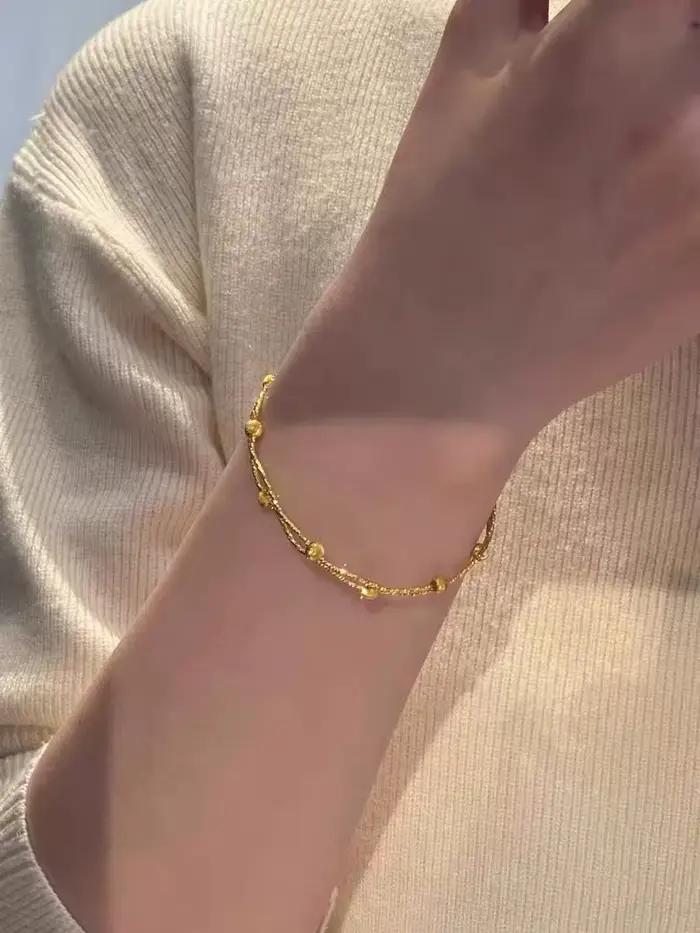 Bracelet en or 18 carats Ciel étoilé Bracelet en or Au750 Chaîne simple Porte-bonheur Petites perles d'or pour femme Bijoux de fête de mariage Cadeaux