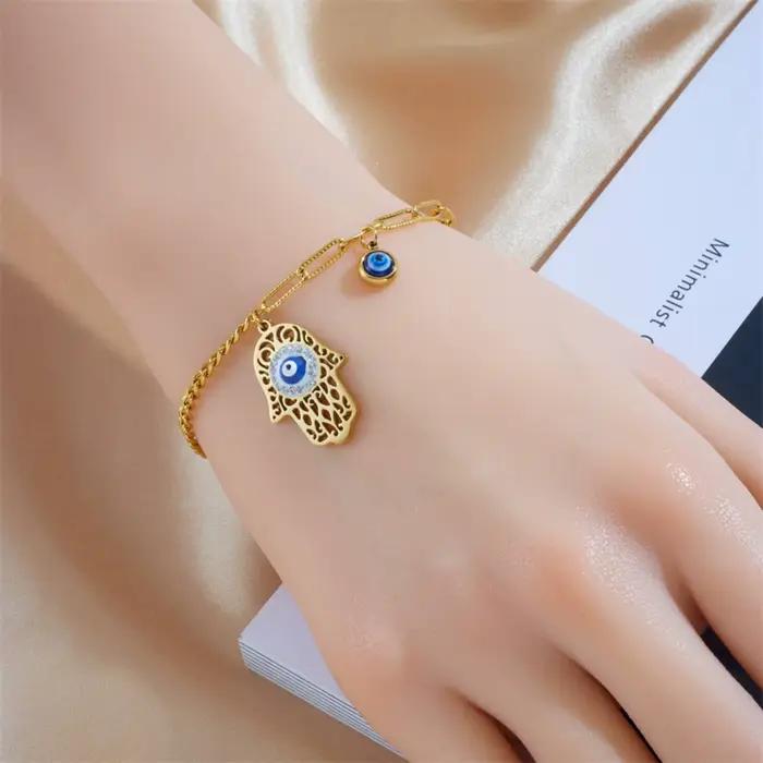 Hamesh main de Fatima mauvais œil Bracelet pour femmes hommes amulette cadeau bijoux en acier inoxydable