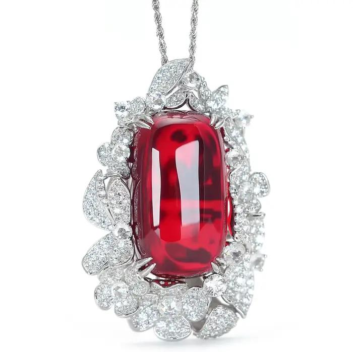 ZOCA-Collier de mariage fleur de mode pour femme, argent 925, pierre rouge, bijoux fins, louxueux