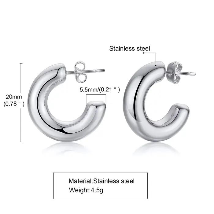 Boucle d'oreille creuse pour femmes, boucles d'oreilles en acier inoxydable, moyen, audacieux, sans ternissement, minimaliste 2022