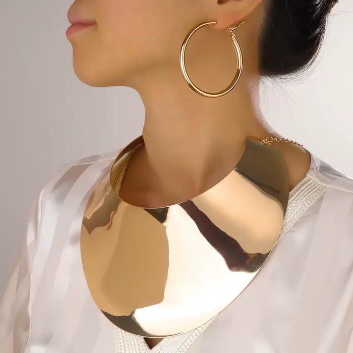 VEFFLY-Grand Collier Ras du Cou Africain pour Femme, Boucles d'Oreilles Rondes, Bijoux de Mariage, ixà Domicile, Voyage