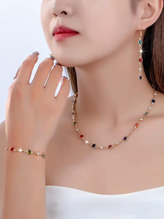 Ensemble de Boucles d'Oreilles Bracelet et Collier Élégants Personnalisés Luxe Léger Occasions Spéciales
