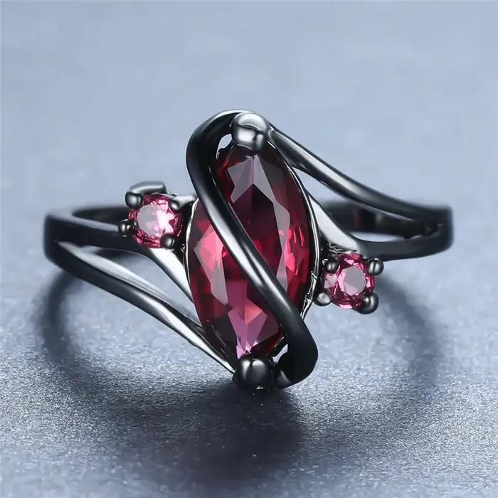Bague en cristal feuille rouge vintage or noir bijoux de mariage et fiançailles pour femmes occasions spéciales