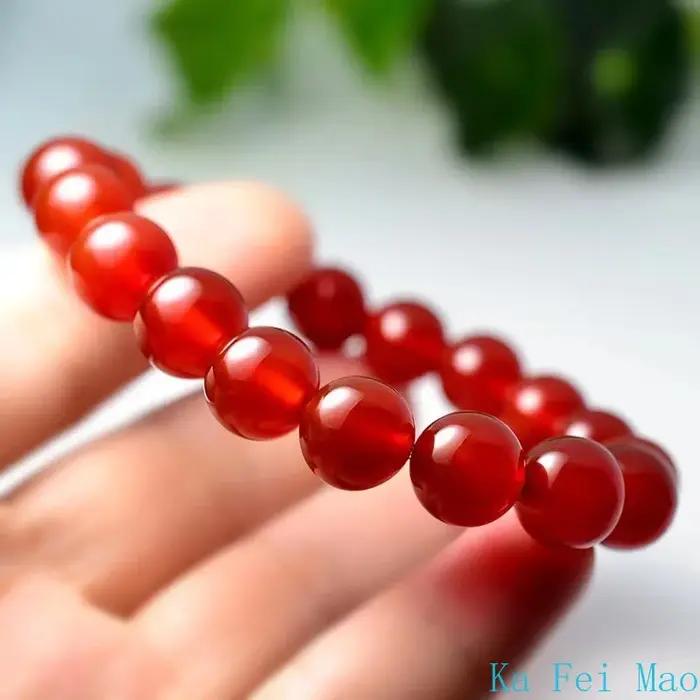 Bracelets perlés de cornaline rouge naturelle pour hommes et femmes