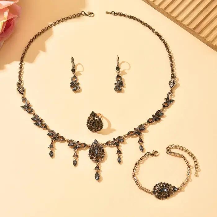 Bijoux de mariage en cristal, ensemble de bijoux en Bronze arabe, cadeau de mariée, mode algérienne, collier, boucles d'oreilles, Bracelet, bague