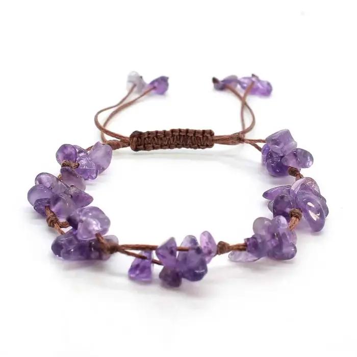 Bracelets tressés en pierre de cristal macramé pour femmes et filles améthyste naturelle quartz pierre précieuse bracelet ajustable tissé bijoux romantiques occassions spéciales