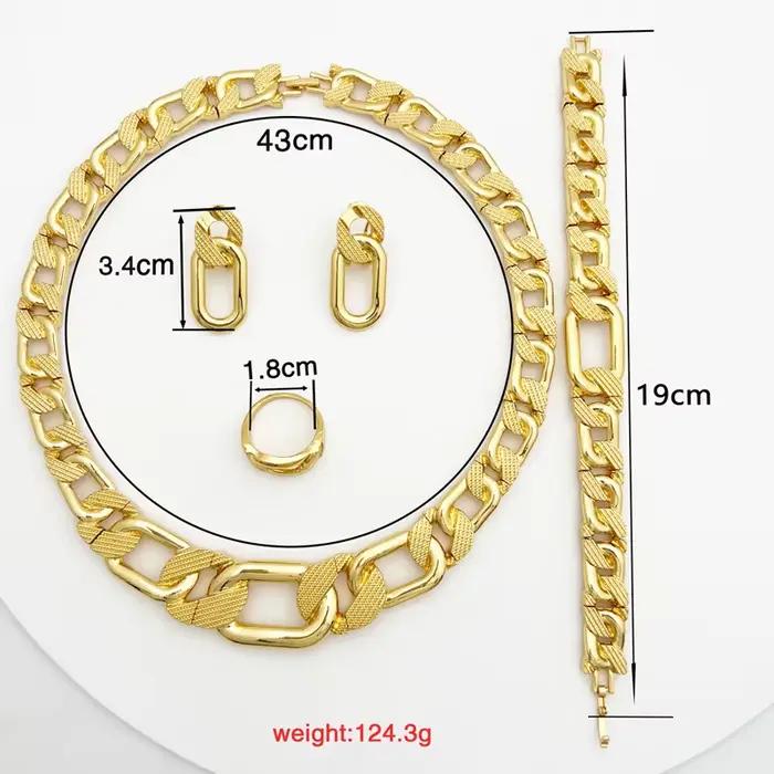 Ensemble de bijoux à la mode Dubai plaqué or 24 carats pour femmes avec collier boucles d'oreilles bague bracelet occasions spéciales soirée mariage