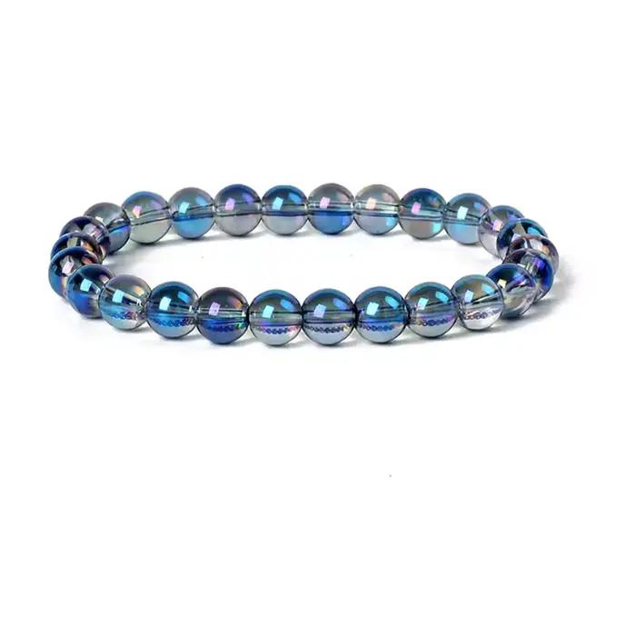 Bracelet de perles de pierre de 8 mm avec corde élastique pour hommes et femmes