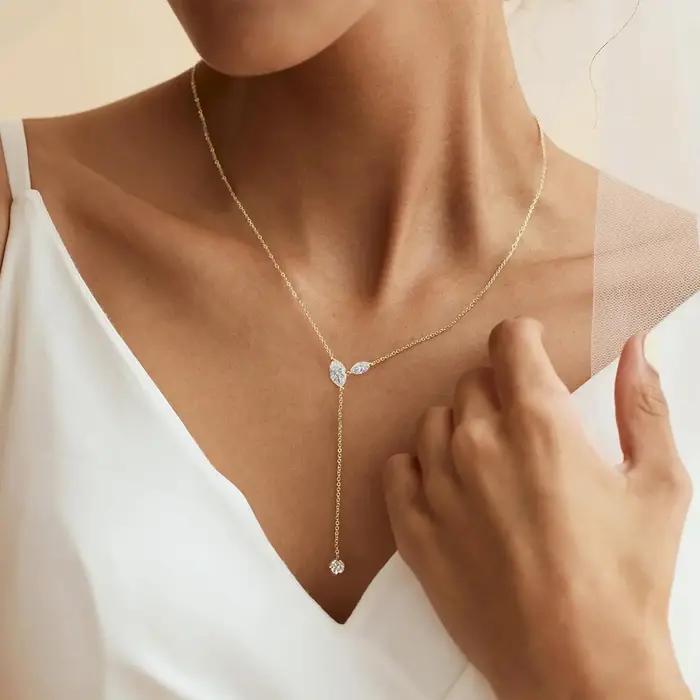 Collier en or 14 carats avec pendentif zircon cubique pour femmes occasions formelles et estivales