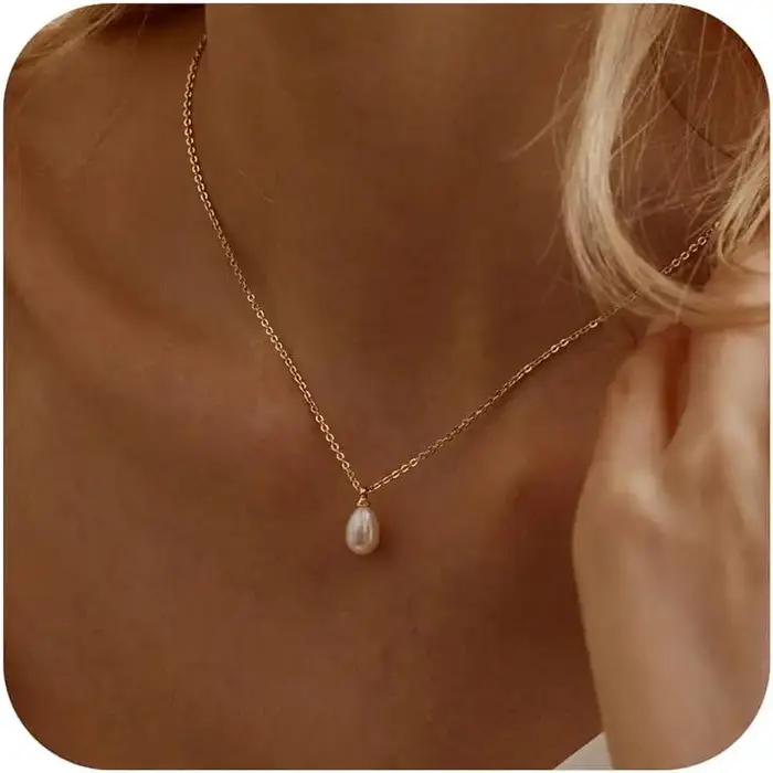Collier de perles plaqué or 14 carats pour femmes, collier de mariage tendance, petit collier ras du