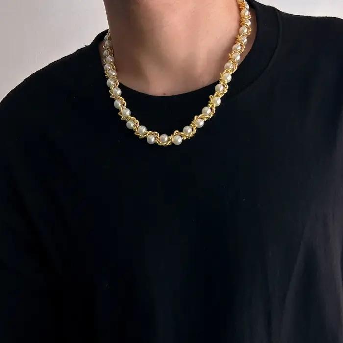 Collier de perles imitations élégant pour hommes style classique occasion spéciale polyvalent bijoux mode