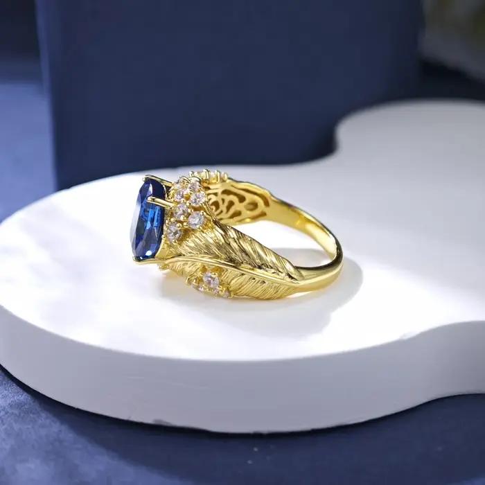 Bague de fiançailles féminine en saphir artificiel bleu 3 carats AG925