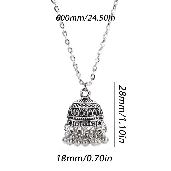 Ensemble de bijoux de mariage ethnique indien pour femmes avec collier et boucles d'oreilles en alliage de zinc, style bohème cloches sculptées pour occasions spéciales