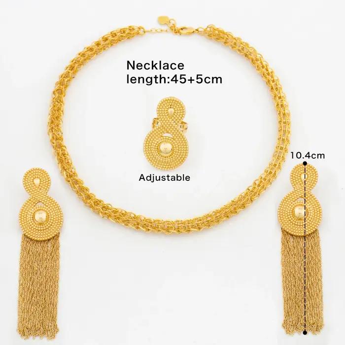 Ensembles de bijoux de luxe en or plaqué pour femmes avec bague et boucles doreilles à pampilles pour mariages et soirées élégantes
