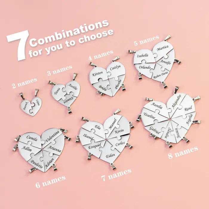 Noms personnalisés Puzzle pièces de coeur collier