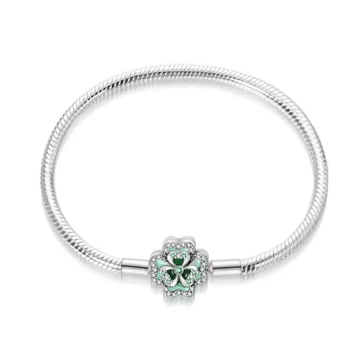 Bracelet chaîne trèfle à quatre feuilles en argent sterling 925 populaire, compatible avec les brelo